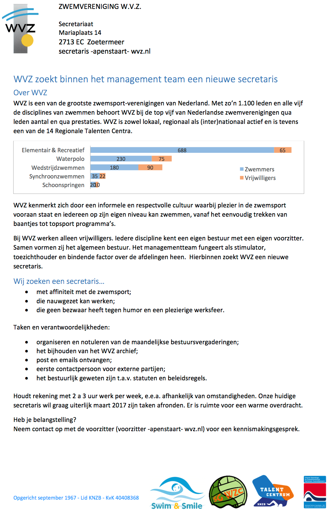 WVZ bestuur zoekt nieuwe secretaris!